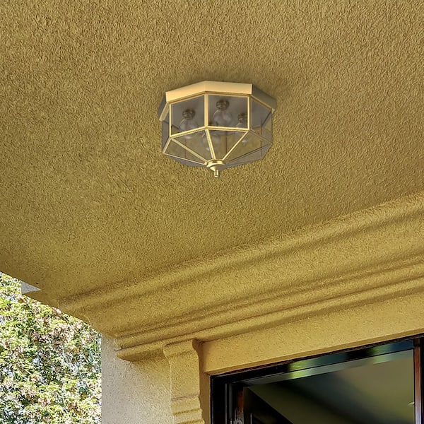 4-Light Polished Brass Clear Beveled Glass Traditional Indoor Outdoor 11-1/8" Flush Mount Light