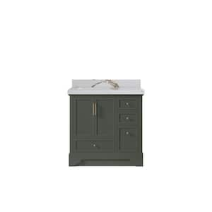 Alys 36 in. W x 22 in. D x 36 in. H Left Offset Sink Bath Vanity in Pewter Green with 2 in. Calacatta Gold Qt. Top