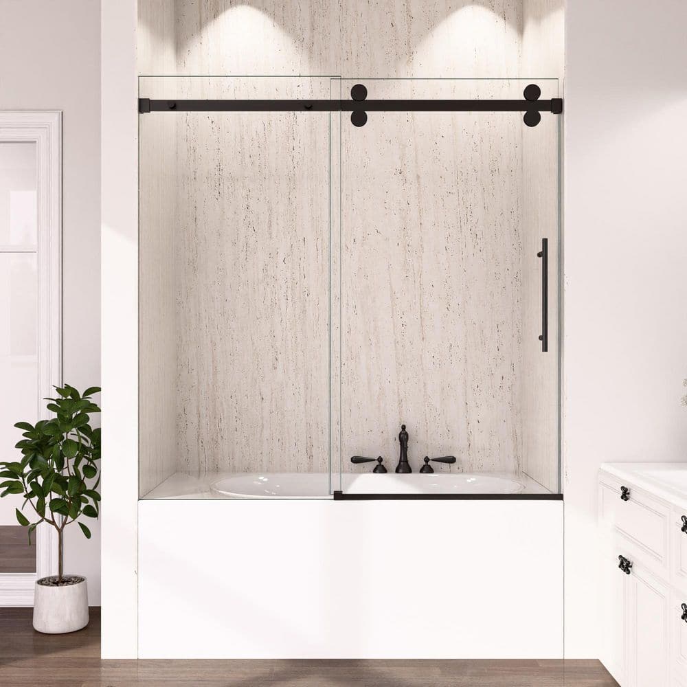 56-60 in. W x 60 in. H Sliding Shower Tub Door in Matte Black with Clear Tempered Glass price history on PriceWatchPro