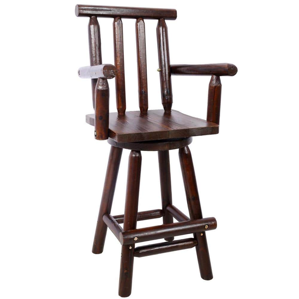 Brown Swivel Wood Outdoor Bar Stool Bar Height Dining Chair Tall Bistro Cha