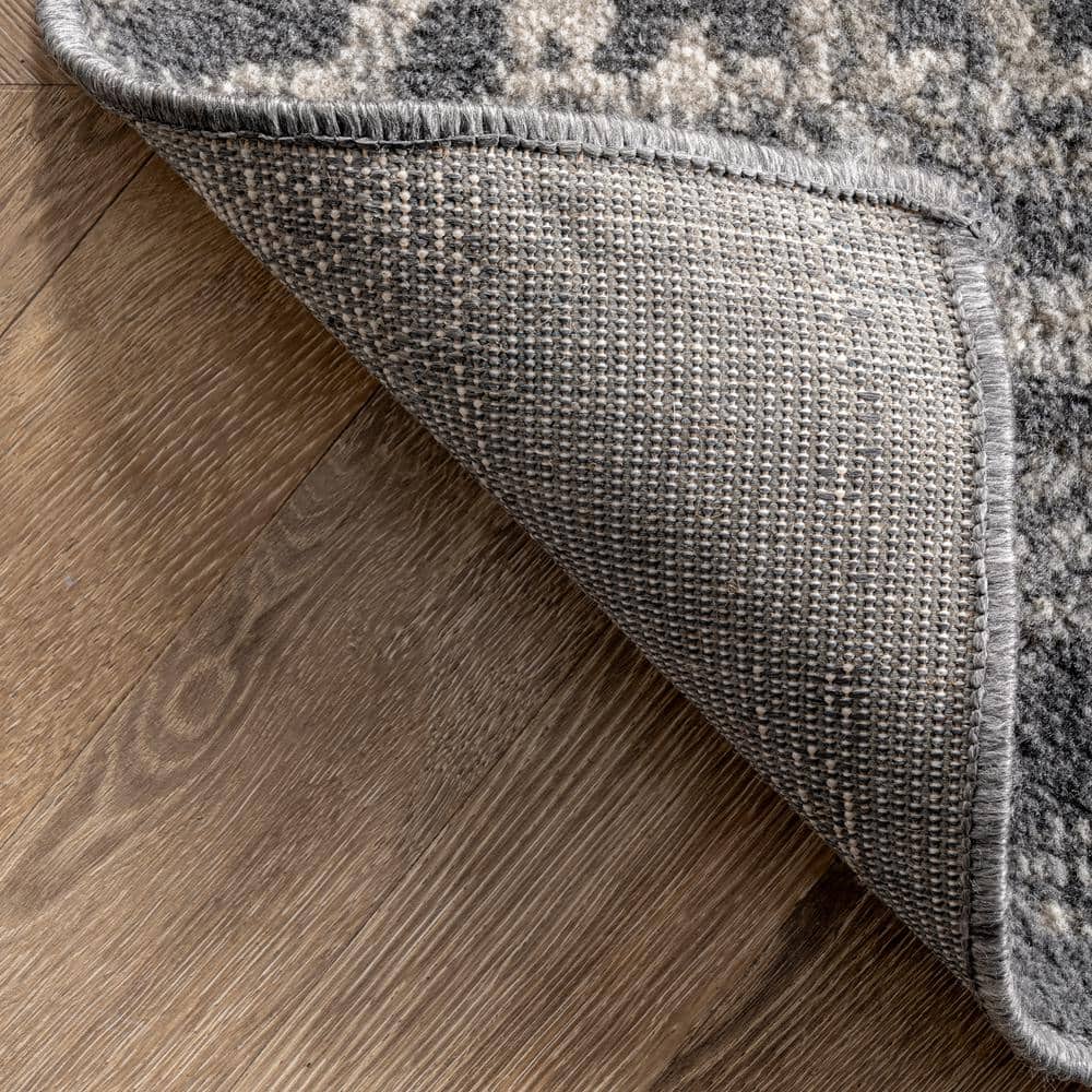 Faded Floral Dark Gray Synthetic 9' x 12' Easy Care Area Rug