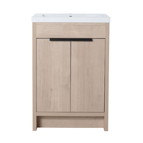 Unbranded 23.5 in. W x 18.1 in. D x 35.1 in. H Freestanding Bathroom Vanity in Plain Light Oak with White Ceramic Resin Top