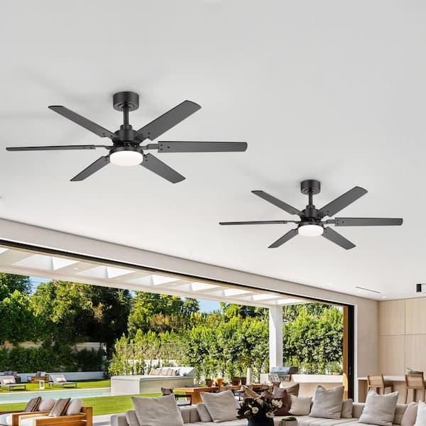 Gianni 46 in. Standard Black Ceiling Fan with Integrated LED Light, Downrod, 6-Black Blades and Remote Included,(2-Pack)