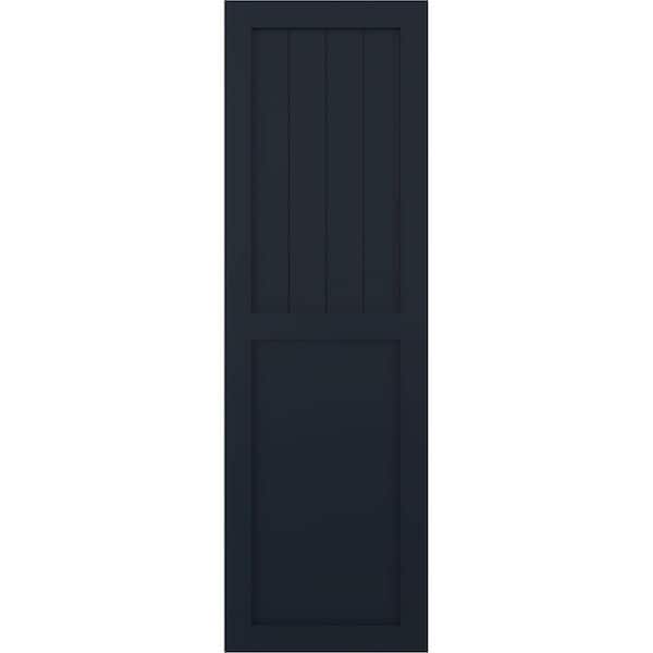Ekena Millwork 12 in. x 44 in. PVC Farmhouse/Flat Panel Combination Fixed Mount Board and Batten Shutters Pair in Starless Night Blue