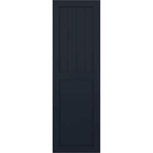 12 in. x 54 in. PVC Farmhouse/Flat Panel Combination Fixed Mount Board and Batten Shutters Pair in Starless Night Blue