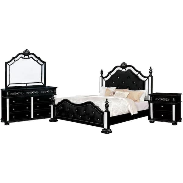 Unbranded Ava 4-Piece Black Wood Frame Queen Platform Bed