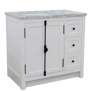 37 in. W x 22 in. D x 36 in. H Bath Vanity in Glacier Ash with White Marble Vanity Top and Left Side Rectangular Sink