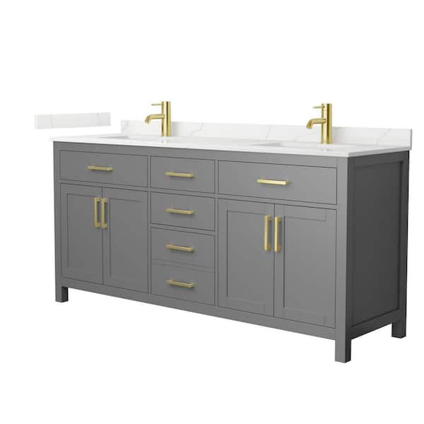 Wyndham Collection Beckett 72 in. Double Freestanding Dark Gray Bath Vanity with Giotto Quartz Top (Assembled)