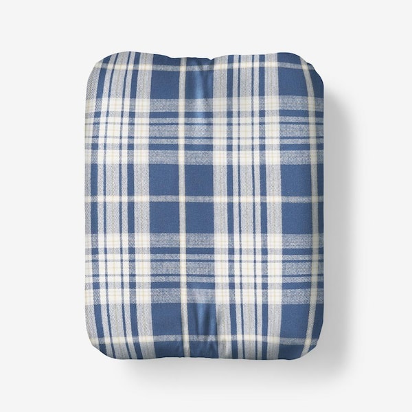 The Company Store Company Cotton Classic Plaid Slate Blue Cotton Twin XL Fitted Sheet