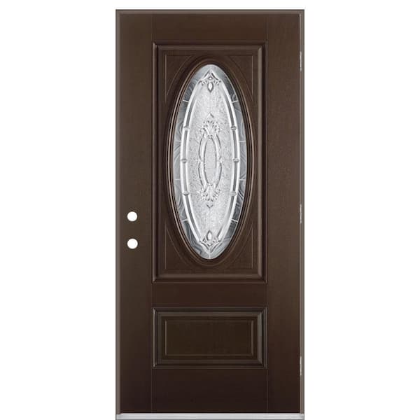 Masonite 36 in. x 80 in. Providence Chestnut 3/4 Oval Lite Left Hand Outswing Textured Impact Fiberglass Prehung Front Door