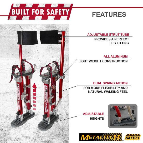 MetalTech BuildMan Grade 24-in. to 40-in. Drywall Stilts, Aluminum Stilts for Adults, Drywall Tools for Home Improvement