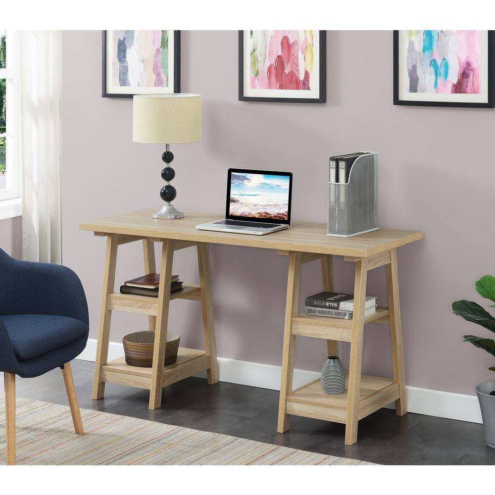 Weathered White 54" Double Trestle Desk with Shelves