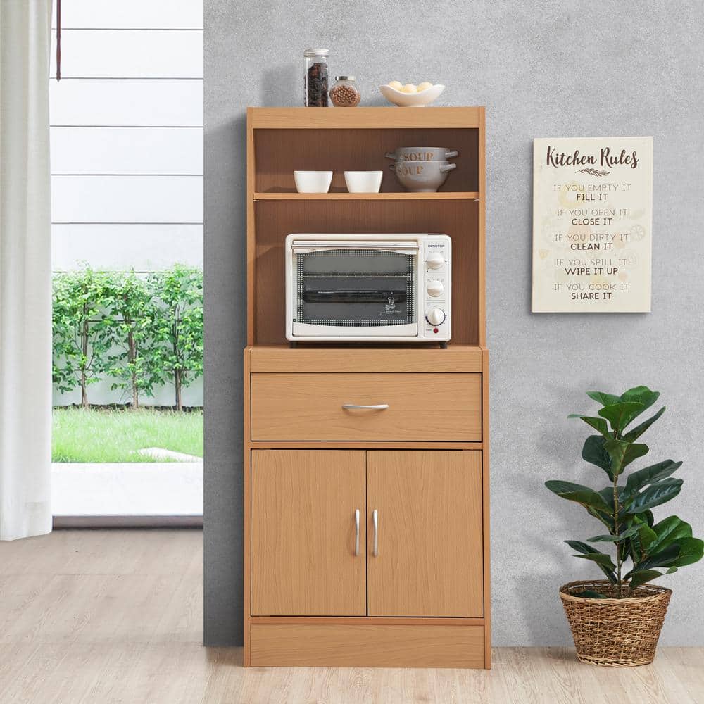 Beechwood 54" Kitchen Cabinet with Open Shelves and Enclosed Storage