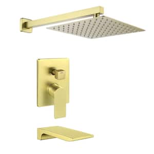 Single Handle 1-Spray Wall Mount Tub and Shower Faucet 1.8 GPM 10 in. Shower Faucet Set in Brushed Gold Valve Included