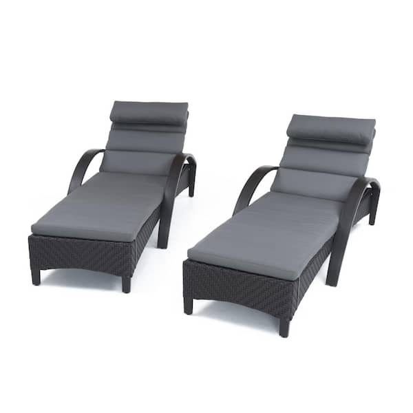 RST BRANDS Barcelo 2-Piece Wicker Outdoor Chaise Lounge with Sunbrella Charcoal Grey Cushions