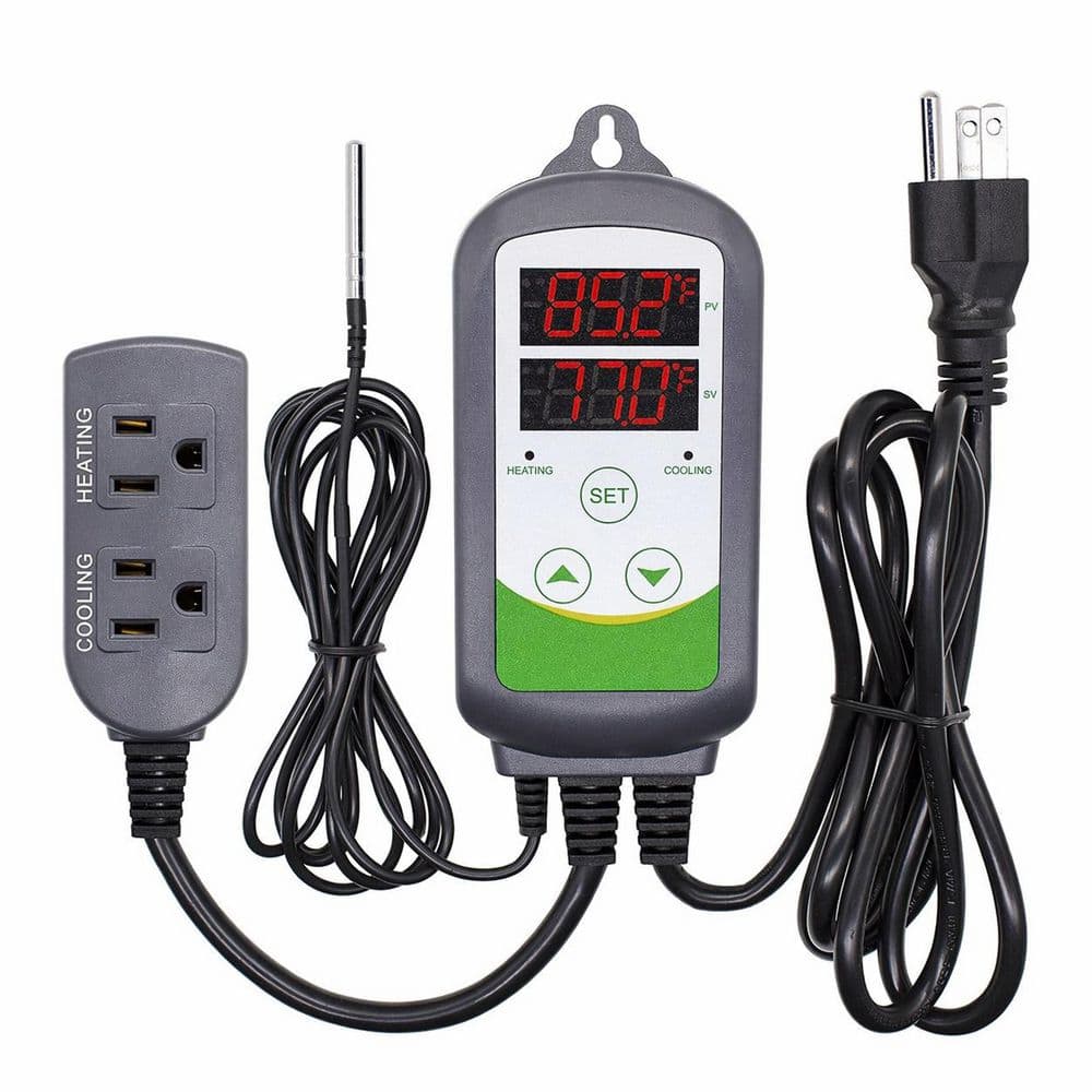 Digital Temperature Controller Dual Relay Heating Cooling Thermostat Dual Display Buzzer Alarm 110V 10A 1100W