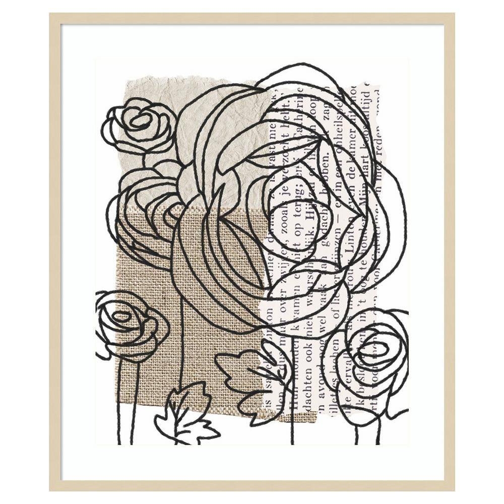 Drawn Flowers II by Alonzo Saunders 33 in. W x 39 in. H. Wood Framed Wall Art Print Framed in Brown price history on PriceWatchPro
