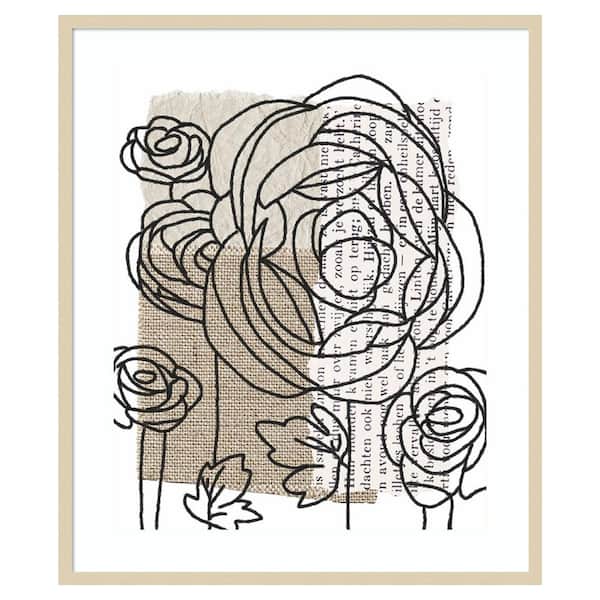 Amanti Art Drawn Flowers II by Alonzo Saunders 33 in. W x 39 in. H. Wood Framed Wall Art Print Framed in Brown