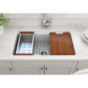 Sotto White Fireclay 32 in. Single Bowl Undermount Kitchen Sink w/Accessories