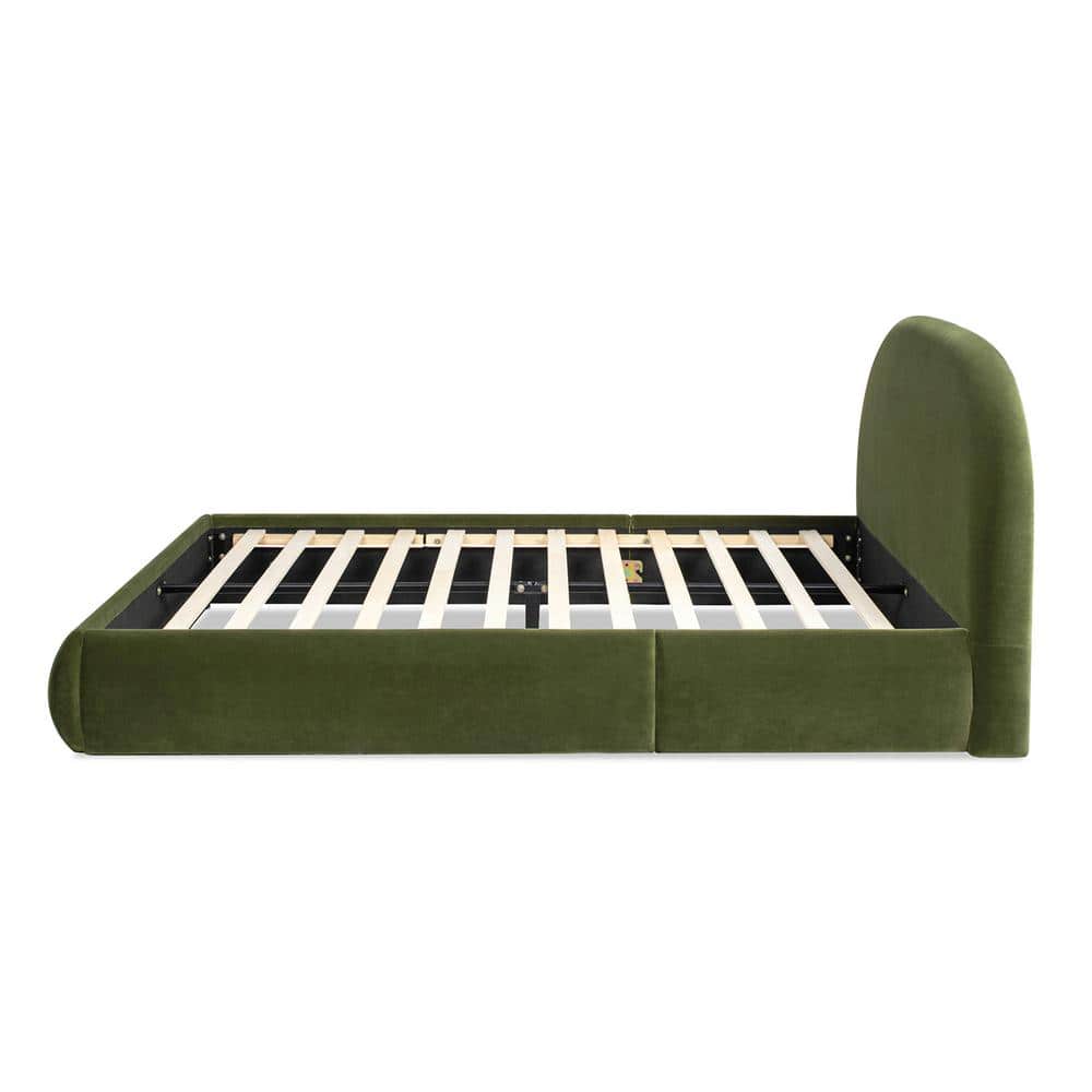 King Green Velvet Upholstered Platform Bed with Headboard