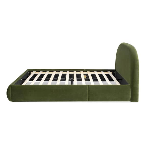 Archie Olive Green Performance Velvet Upholstered Frame King Platform Bed Frame