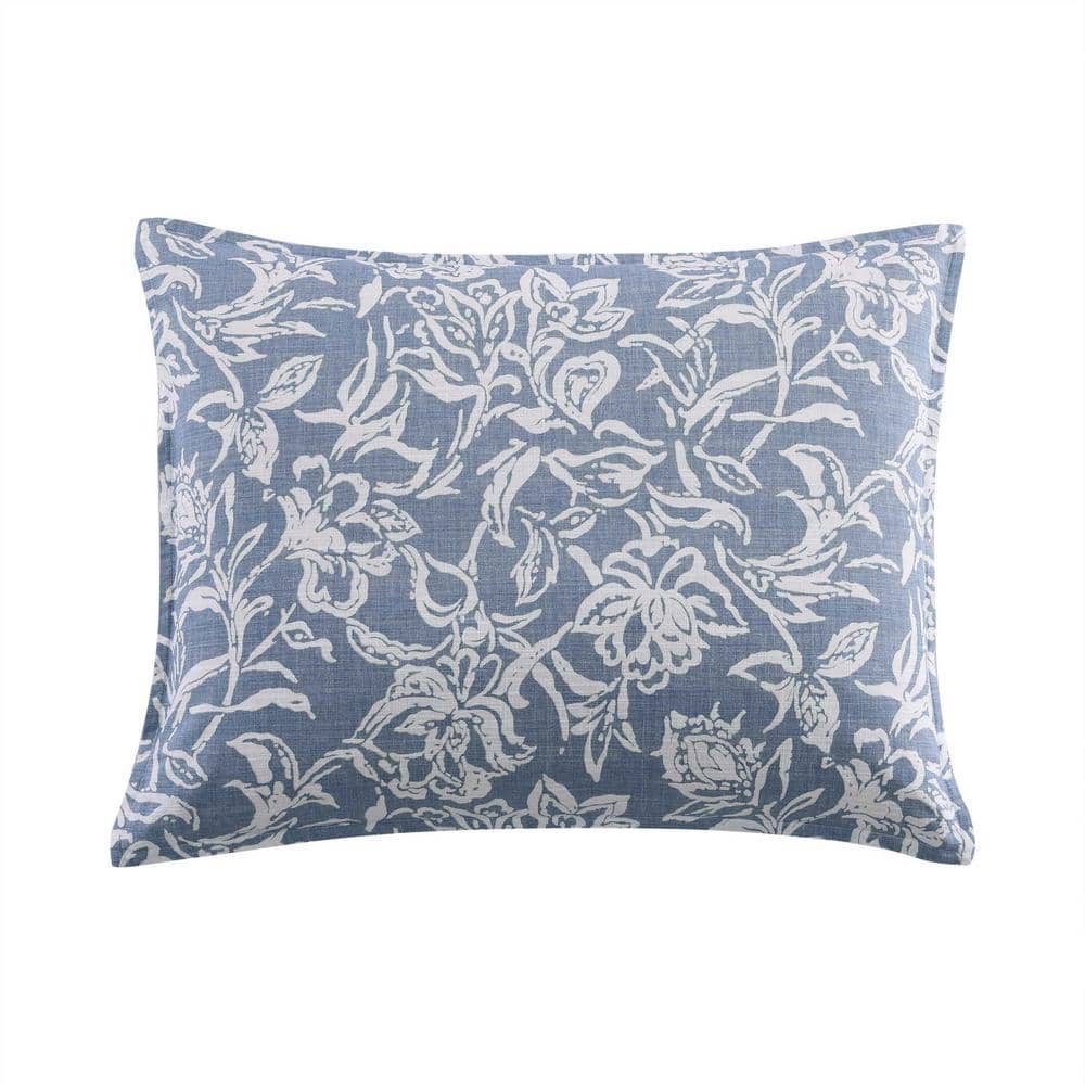 Twin Blue and White Cotton Reversible Duvet Cover Set