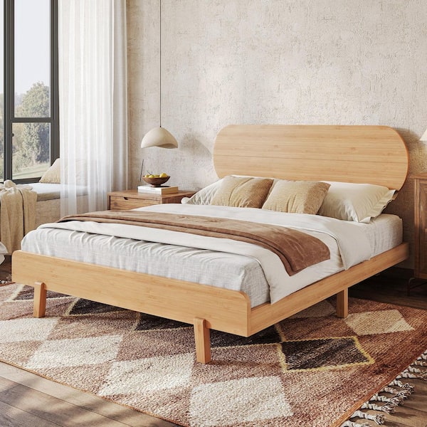 TSUBAME BED FRAME ダブルサイズ Harper & Bright Designs Natural Yellow Solid Bamboo Bed Frame