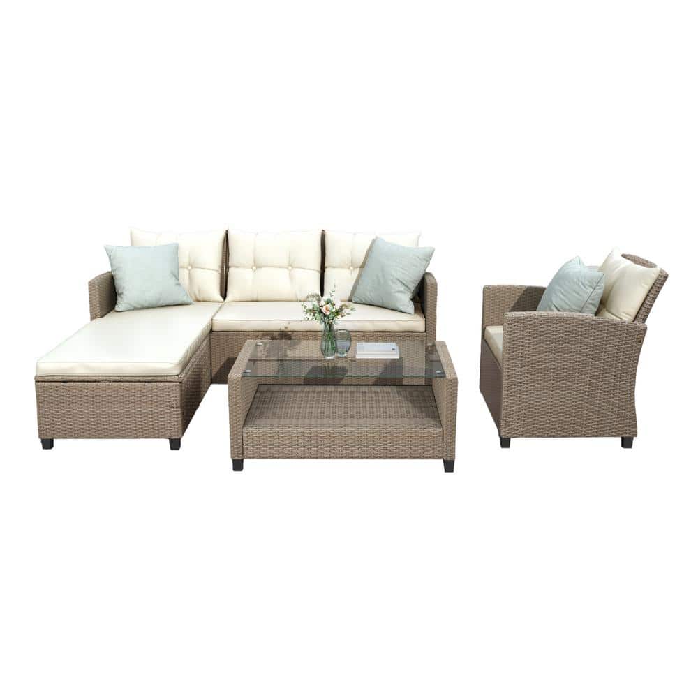 Outdoor, Patio Furniture Sets, 4 Piece Conversation Set Wicker Ratten