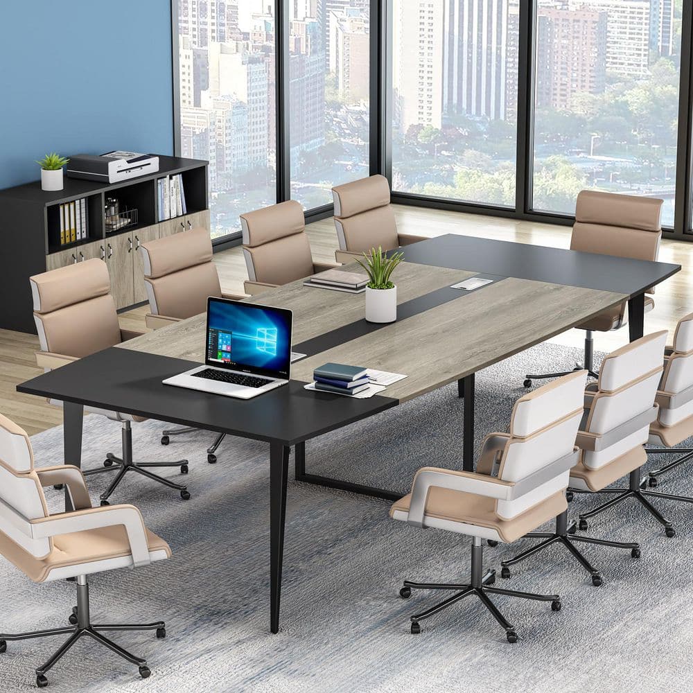 Capen 94.4 in Rectangular Gray Wood Computer Desk Conference Table Meeting Seminar Table