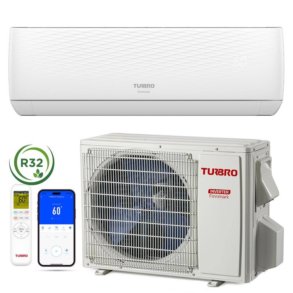TURBRO 12,000 BTU White Ductless Mini Split Inverter AC with Heat Pump