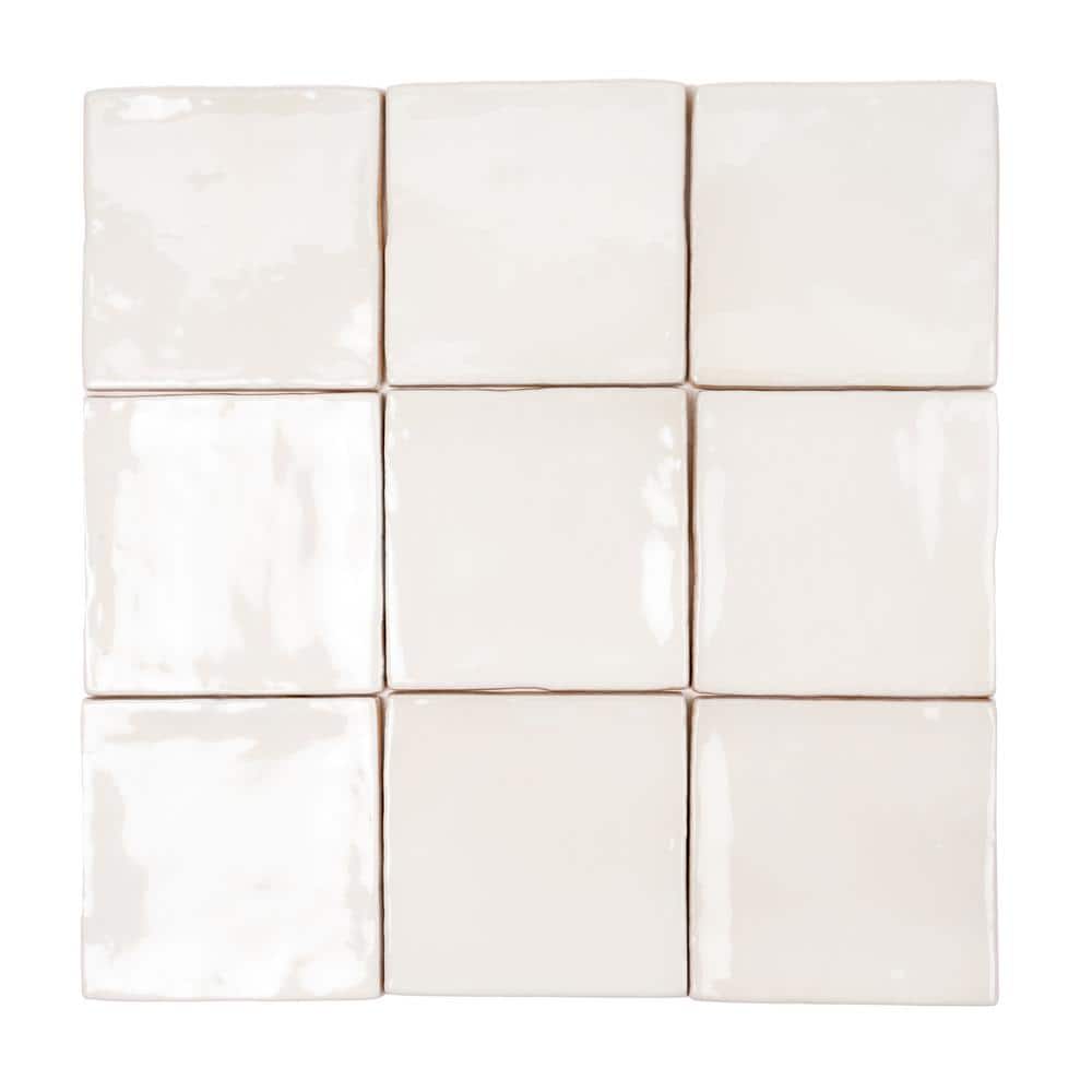 Silken 3.94 in. x 3.94 in. Glossy White Ceramic Square Wall and Floor Tile (6.46 sq. ft./case) (60-pack)