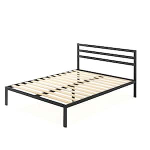 Modernist Black Queen Classic Metal Platform Bed with Headboard and Wooden Slats (59.5 in. W x 14 in. H)