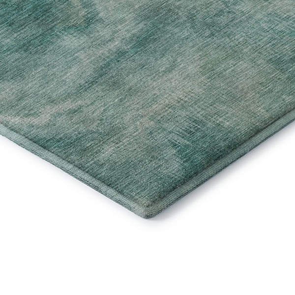 Mayfield Premium Machine Washable Abstract AMF2095 Teal 2 ft. x 7 ft. Runner Rug