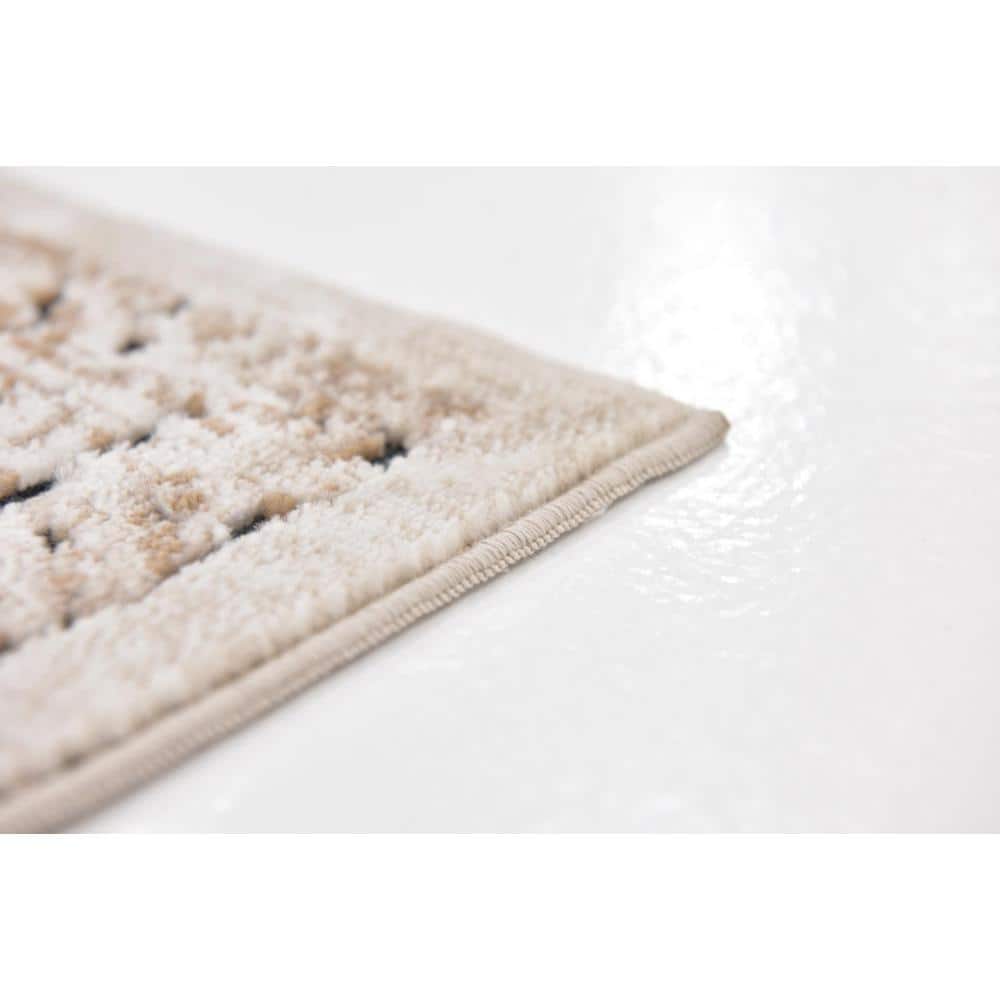 Beige and Light Brown Square Stain-Resistant Rug