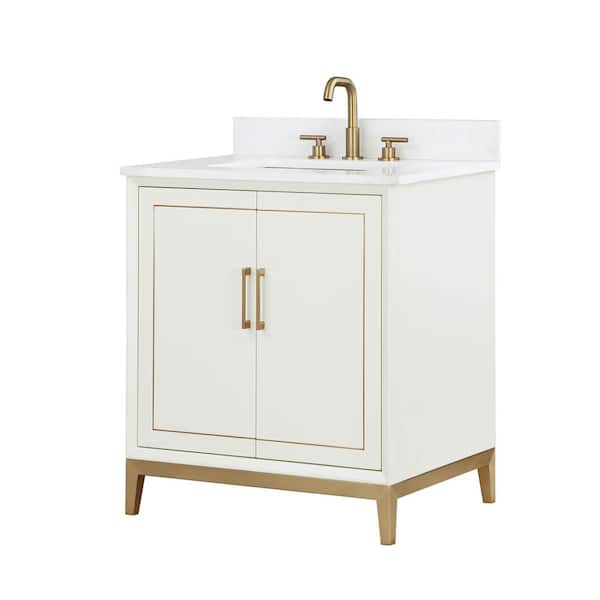 BEMMA Gracie 30 in. W x 22 in. D x 38 in. H Single Sink Freestanding Bath Vanity in Cream White with White Quartz Top
