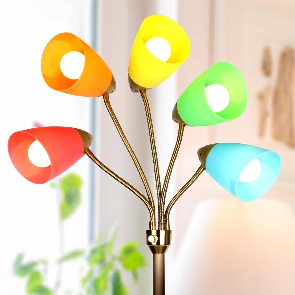 Medusa Antique Brass 74" Adjustable Multi-Head LED Floor Lamp for Kids