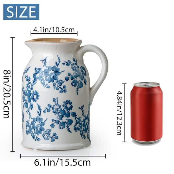 8 in. Vintage Chinoiserie Blue White Ceramic Pitcher Bottle