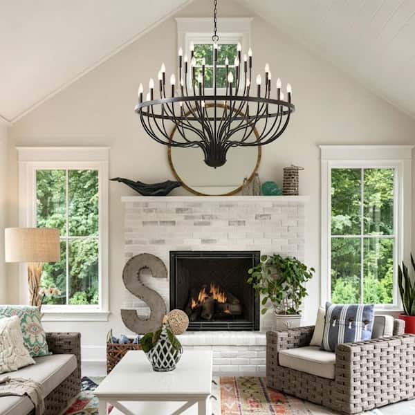 Jushua 36-Light Black Chandelier Industrial Iron Candle Chandelier