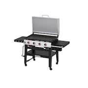 Daytona 4-Burner Propane Gas Grill 36 in. Flat Top Griddle in Black with Stainless Steel Lid with Cover