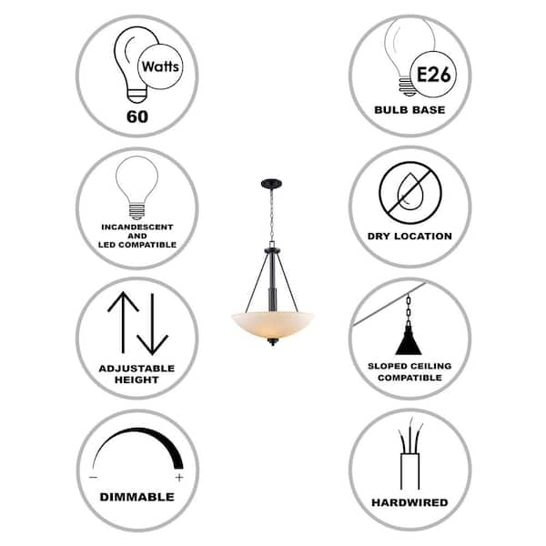 Mod Pod 20 in. 3-Light Black Hanging Pendant Light Fixture with Frosted Glass Shade