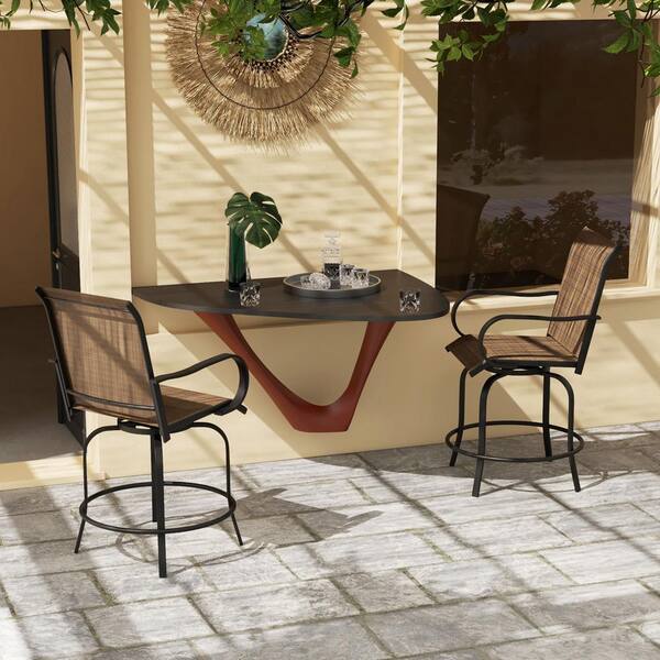 Unbranded Tan Metal Outdoor Bar Stool with Armrests, 360° Swivel Patio Chairs with Mesh Fabric Steel Frame Dining Chairs (2-Pack)