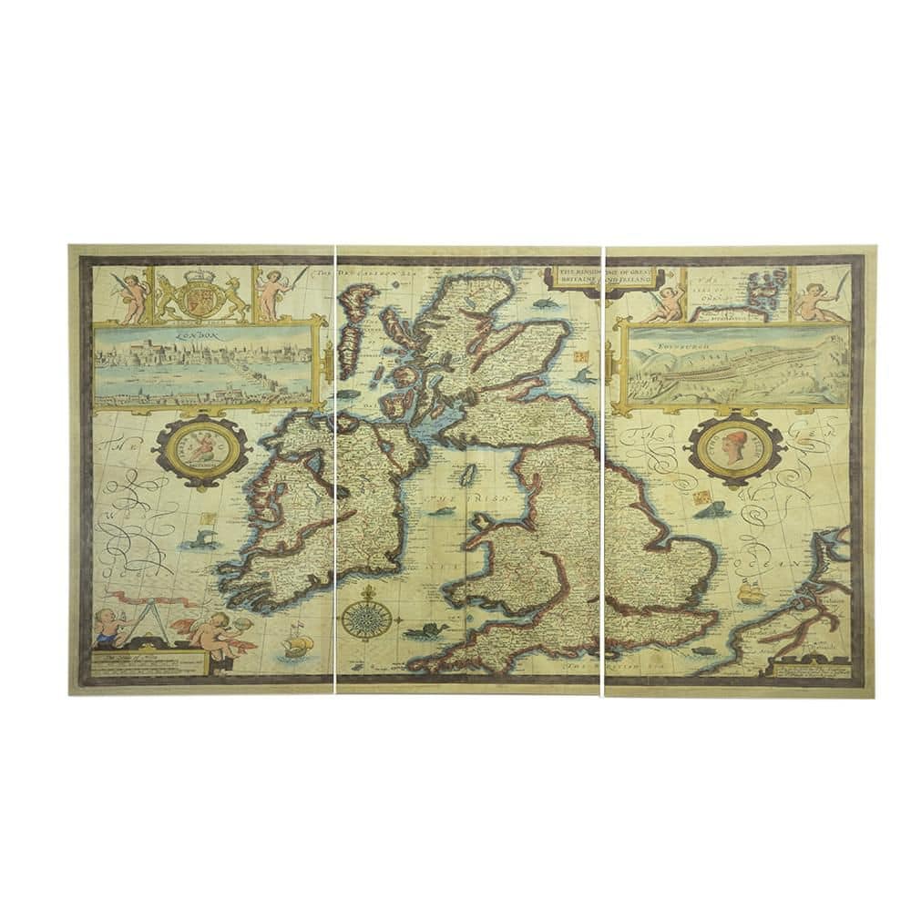Multi-Colored Rectangular Canvas Map Wall Art 3-Pieces Unframed Art ...