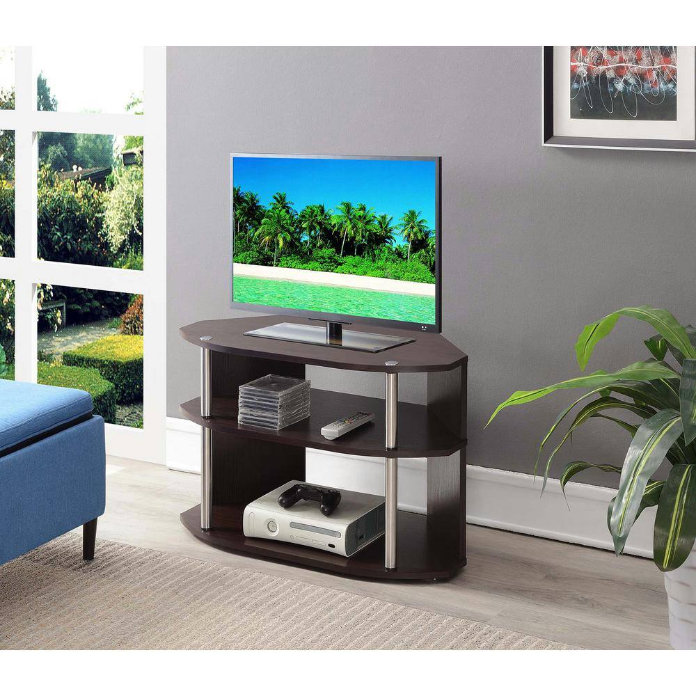 Espresso Swivel 3-Tier TV Stand with Cabinet