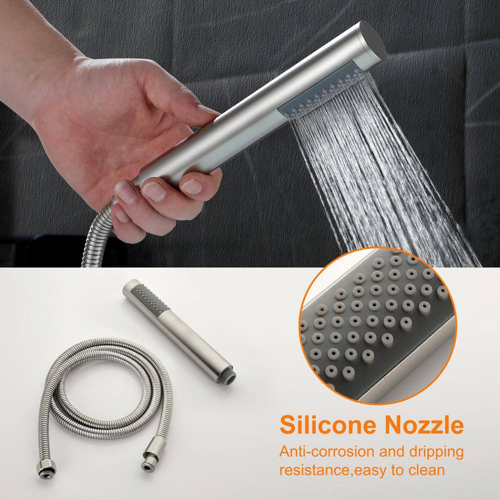 Brushed Nickel Freestanding Tub Filler with Hand Shower