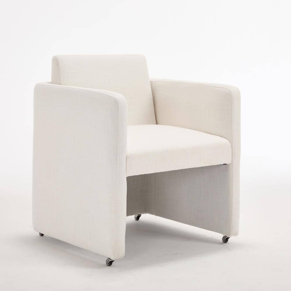 Linen Cream Upholstered Linen Fabric Barrel Dining Chair with Arms Comfy Accent Kitchen Side Chair Set of 1 price history on PriceWatchPro