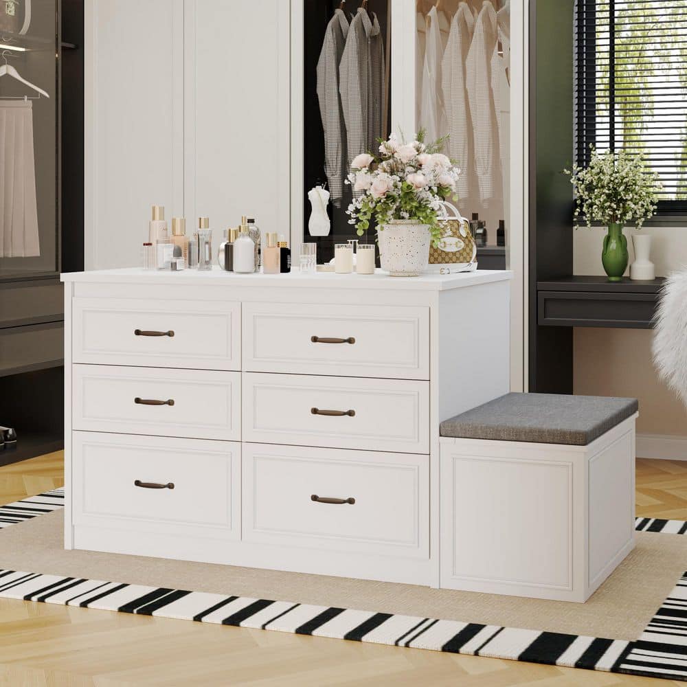 FUFU&GAGA White 12-Drawer 61.9 in. Dresser with Flip-Top Storage