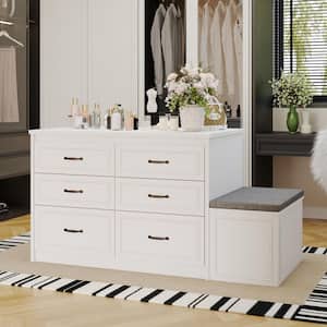 White 12-Drawer 61.9 in. Bedroom Dresser with Flip-Top Storage Bench, Gray Cushion, and Large Capacity for Closet