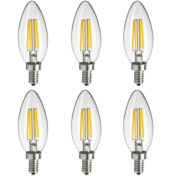 40-Watt Equivalent B11 Dimmable Clear Filament E12 Candelabra Base Chandelier LED Light Bulb in Amber 1800K (6-Pack)