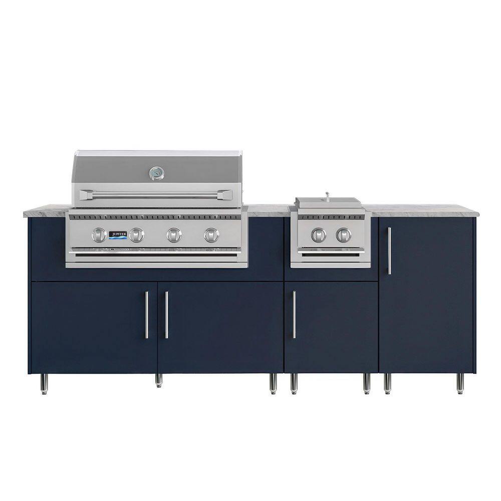 Golden Sky 86.5 in. W 4-Burner Propane Grill Island in Stainless Steel Miami Sapphire Blue with Side Burner price history on PriceWatchPro