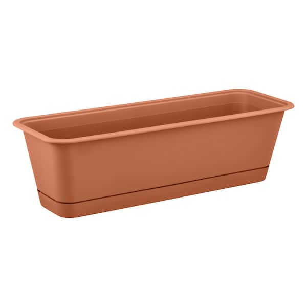 24 in. Antonella Clay Plastic Rectangular Window Planter Box (24 in. L x 8.3 in. W x  6.8 in. H) with Drainage Hole